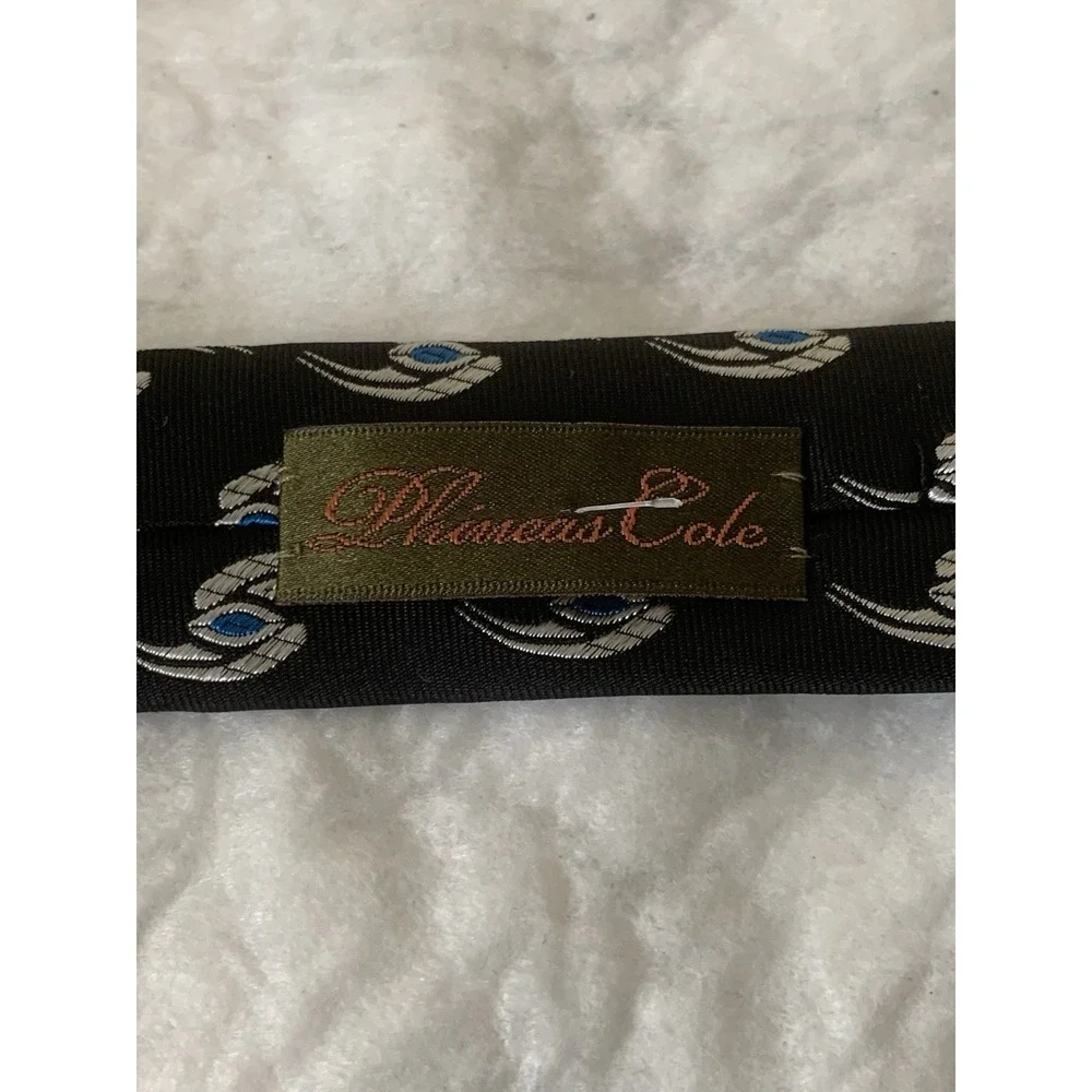 NWOT Phineas Cole 100% Silk TIE Eye Design Black White Blue Made In USA
